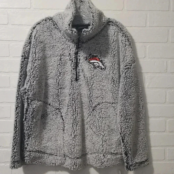 Women NFL Team Apparel Denver Broncos Gray Sherpa Pullover Size: M - Picture 1 of 6